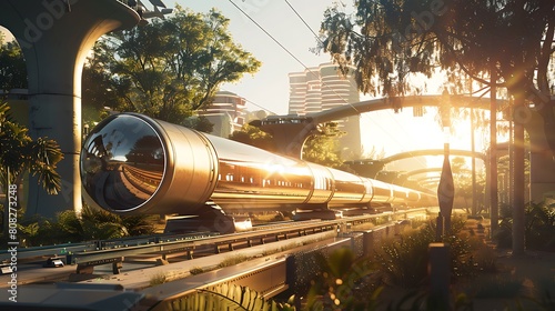 Marvel at the elegance of a hyperloop transportation system, where magnetic levitation and vacuum tubes propel passengers at breathtaking speeds, connecting cities with unprecedented efficiency.