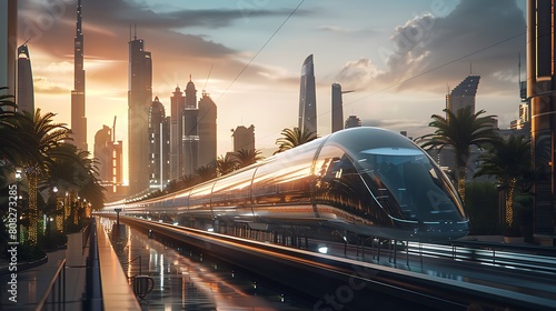 Marvel at the elegance of a hyperloop transportation system, where magnetic levitation and vacuum tubes propel passengers at breathtaking speeds, connecting cities with unprecedented efficiency.