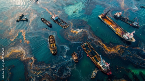 Devastating oil spill killing marine life and darkening skies with black sludge on beaches