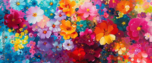 Vibrant bursts of color bloom like flowers in spring, filling the frame with a kaleidoscope of hues that dance and shimmer with an infectious energy.