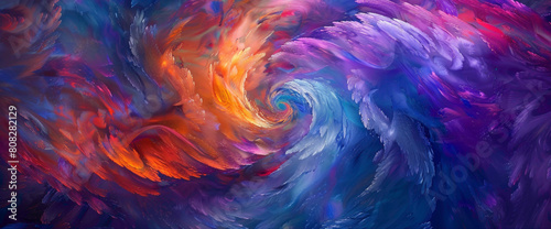 A swirling vortex of vibrant colors spins and twists, creating a mesmerizing whirlwind of energy that seems to defy gravity and logic, drawing the viewer into its dynamic embrace.