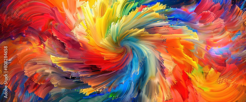 A whirlwind of vibrant colors swirls and eddies, creating a mesmerizing vortex of energy that captivates the eye and draws the viewer into its dynamic embrace.