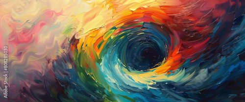 A whirlwind of vibrant colors swirls and eddies, creating a mesmerizing vortex of energy that captivates the eye and draws the viewer into its dynamic embrace.