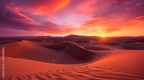 Panoramic view of sand dunes in the Namib desert at sunset