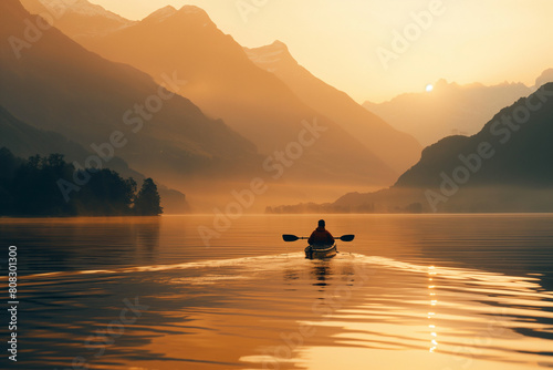 solo kayaker enjoying the serenity of a calm lake