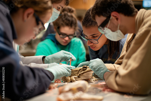 biology class students engaged in dissection to learn about anatomy