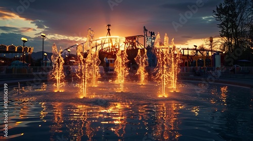 When the water fountains dance in the deserted amusement park, devoid of any human presence