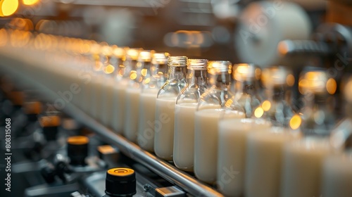 Industry equipment dairy plant, bottling milk production line.