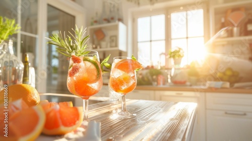 Refreshing Citrus Cocktails in Sunny Kitchen Setting. Generative ai
