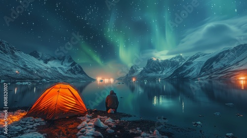 Man Sitting in Front of Tent Under Stars