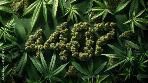 The number 420 spelled out in cannabis marijuana leaves hyper realistic 