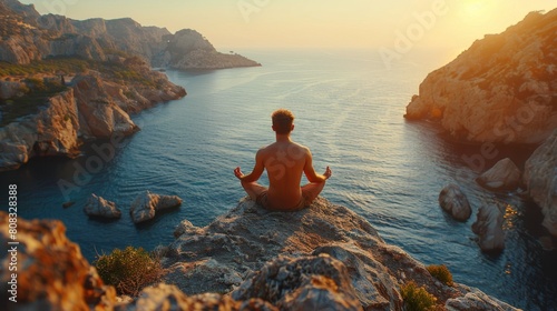 Man Sitting on Cliff by Ocean