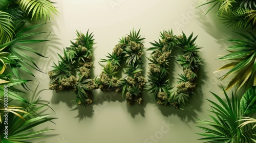 The number 420 spelled out in cannabis marijuana leaves hyper realistic 