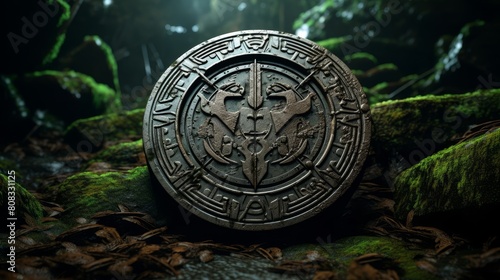 Spartan shield in mystical labyrinth