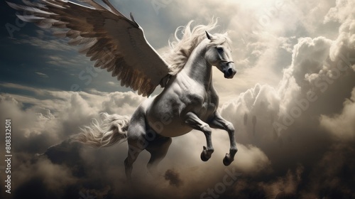 Pegasus with Bellerophon ready to battle the Chimera.