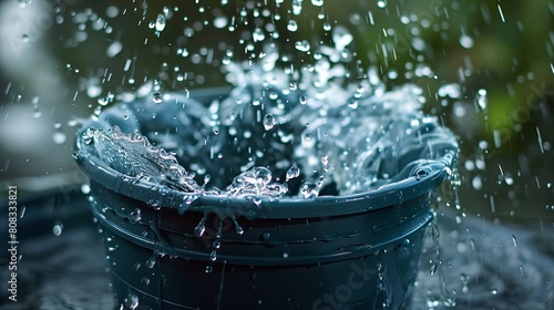 Water streams out of a bucket riddled with holes.