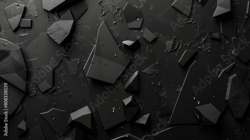 3d render, abstract black background with polygonal geometric shapes