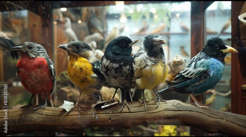 Stuffed birds in natural history museum.
