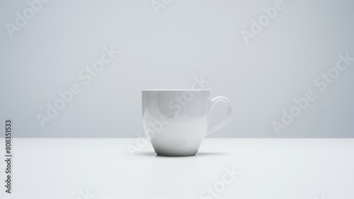 A white cup on a table with no other objects in the picture, AI