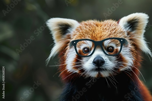 himalayan red panda portrait studious animal wearing eyeglasses back to school concept