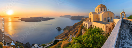 Santorini Dream: Golden Hour Overlooking Agios Minas, Tranquil Morning at Caldera, Fira, Cyclades