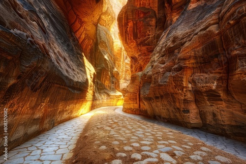 majestic siq of petra a breathtaking view of the narrow canyon leading to the ancient citys entrance landscape photo