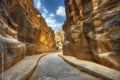 majestic siq of petra a breathtaking view of the narrow canyon leading to the ancient citys entrance landscape photo