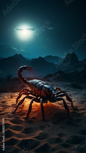 scorpion on sand evening,animal starsign symbol
