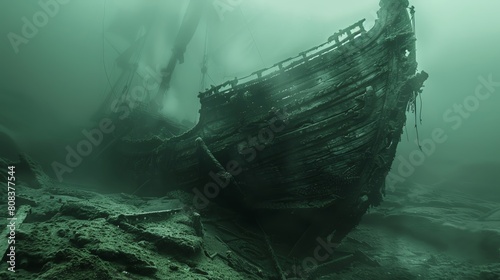 Underwater archaeologist discovering a Viking shipwreck, blending history and deep-sea mystery
