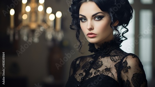 glamorous woman with dark hair and makeup