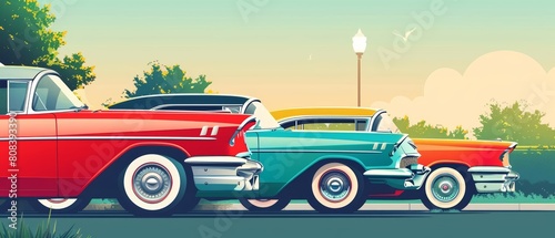 Trendy art paper collage design of a classic car show, stylized in classic styles color, ideal for vintage enthusiasts illustration template