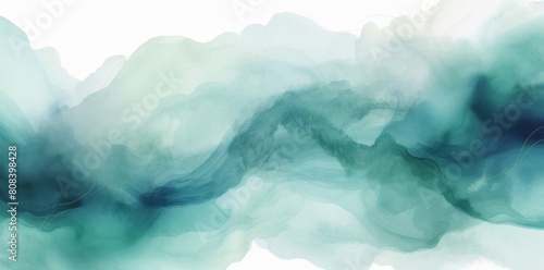 Ethereal art piece evoking tranquil ocean waves in soft blues and greens, accented with delicate gold lines, perfect for serene backgrounds or creative projects seeking a fluid, natural theme