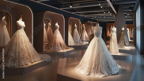 A display of wedding dresses in a store