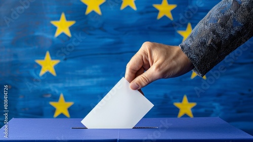 person voting in a box with the euro flag in high resolution and high quality. voting concept, europe, public, president, votes, person, flag