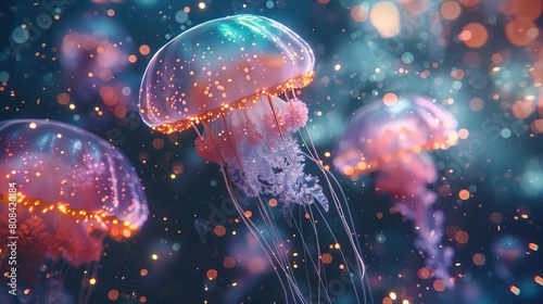 Cosmic jellyfish floating in a digital ocean