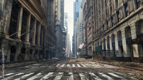 Empty Wall Street during the pandemic with a focus on closed financial institutions
