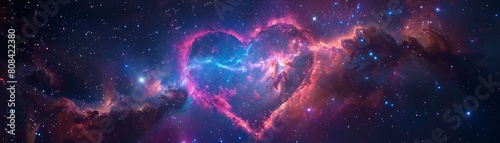 A vibrant nebula shaped like a heart, swirling with stars and cosmic dust, representing the vastness of love