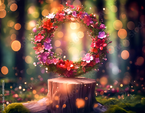 flower wreath in magic forest