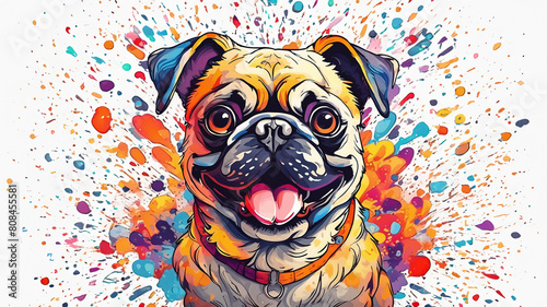 pug with colorful rainbow paint explosion wallpaper pattern