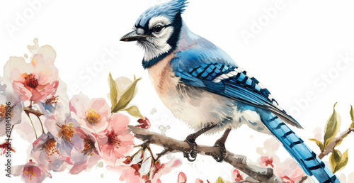  Blue Jay Among Blossoms