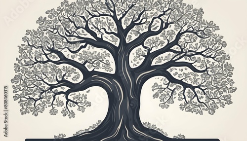 A stylized icon of an oak tree with sprawling bran