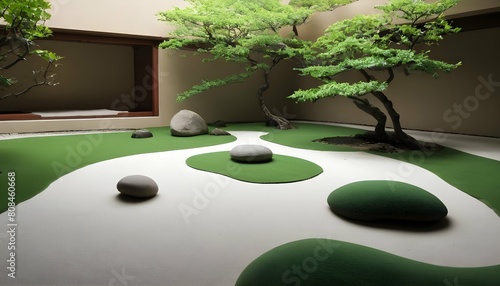 A zen garden with gradients of jade green and sand upscaled 2