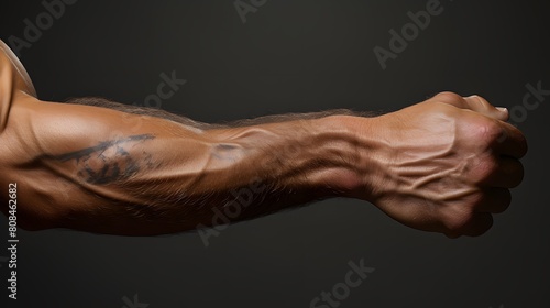 Close-up of gym man's muscular forearm