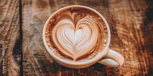 Caneca de café com arte de coração no leite vaporizado