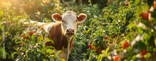 Cow Glimpsing Amidst Colorful Flower Field