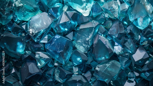 A background of faceted gemstones in cool blues and greens, creating a sense of depth and mystery.