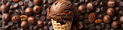 Chocolate ice cream cone with ingredients for cooking