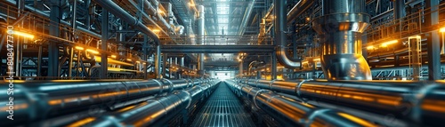 A large industrial building with a network of pipes and catwalks, creating a sense of complexity and functionality 8K , high-resolution, ultra HD,up32K HD