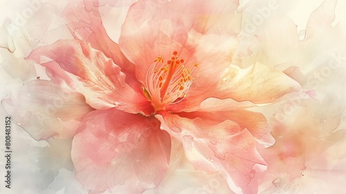  close-up of a delicate watercolor painting of a blooming flower, 