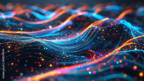 Abstract digital tendrils connected by colorful, glowing paths in a futuristic communication network.